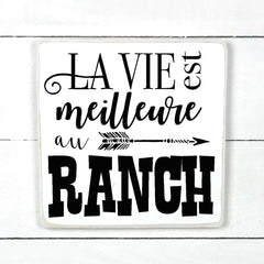 La vie est meilleure au ranch., fait main, enseigne bois en français, fait au Quebec, canada, signe pancarte cadre tableau, fait au Québec, canada, achat local, Estrie, Montréal, Old Shack 