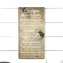 Les règles de la maison - hand made wood sign, fait main, enseigne bois en français, fait au Quebec, canada, signe pancarte cadre tableau, fait au Québec, canada, achat local, Estrie, Montréal, Old Shack 