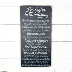 Les règles de la maison - hand made wood sign, fait main, enseigne bois en français, fait au Quebec, canada, signe pancarte cadre tableau, fait au Québec, canada, achat local, Estrie, Montréal, Old Shack 