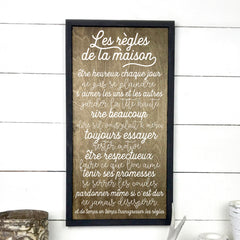 Les règles de la maison - hand made wood sign, fait main, enseigne bois en français, fait au Quebec, canada, signe pancarte cadre tableau, fait au Québec, canada, achat local, Estrie, Montréal, Old Shack 