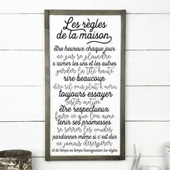 Les règles de la maison - hand made wood sign, fait main, enseigne bois en français, fait au Quebec, canada, signe pancarte cadre tableau, fait au Québec, canada, achat local, Estrie, Montréal, Old Shack 