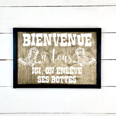 La vie est meilleure au ranch, hand made wood sign, fait main, enseigne bois en français, fait au Quebec, canada, signe pancarte cadre tableau, fait au Québec, canada, achat local, Estrie, Montréal, Old Shack 