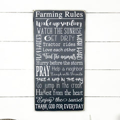 Farming rules, hand made wood sign, fait main, enseigne bois en français, fait au Quebec, canada, signe pancarte cadre tableau, fait au Québec, canada, achat local, Estrie, Montréal, Old Shack 