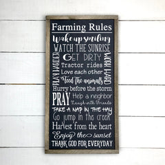 Farming rules, hand made wood sign, fait main, enseigne bois en français, fait au Quebec, canada, signe pancarte cadre tableau, fait au Québec, canada, achat local, Estrie, Montréal, Old Shack 