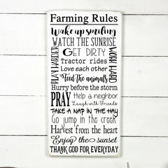 Farming rules, hand made wood sign, fait main, enseigne bois en français, fait au Quebec, canada, signe pancarte cadre tableau, fait au Québec, canada, achat local, Estrie, Montréal, Old Shack 