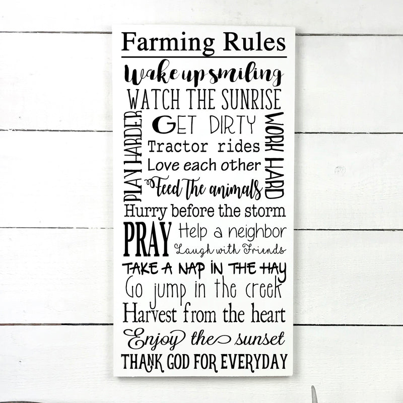 Farming rules, hand made wood sign, fait main, enseigne bois en français, fait au Quebec, canada, signe pancarte cadre tableau, fait au Québec, canada, achat local, Estrie, Montréal, Old Shack 