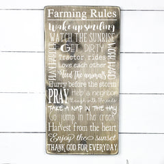 Farming rules, hand made wood sign, fait main, enseigne bois en français, fait au Quebec, canada, signe pancarte cadre tableau, fait au Québec, canada, achat local, Estrie, Montréal, Old Shack 