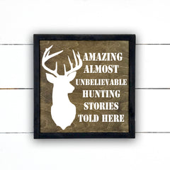 Amazing hunting stories, fait main, enseigne bois en français, fait au Quebec, canada, signe pancarte cadre tableau, achat local, Estrie, Montréal, Old Shack 
