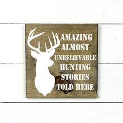 Amazing hunting stories, fait main, enseigne bois en français, fait au Quebec, canada, signe pancarte cadre tableau, achat local, Estrie, Montréal, Old Shack 
