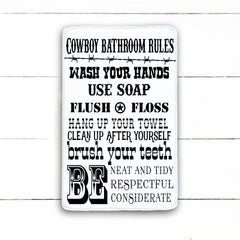 Cowboy bathroom rules, fait main, enseigne bois en français, fait au Quebec, canada, signe pancarte cadre tableau, achat local, Estrie, Montréal, Old Shack 