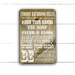 Cowboy bathroom rules, fait main, enseigne bois en français, fait au Quebec, canada, signe pancarte cadre tableau, achat local, Estrie, Montréal, Old Shack 