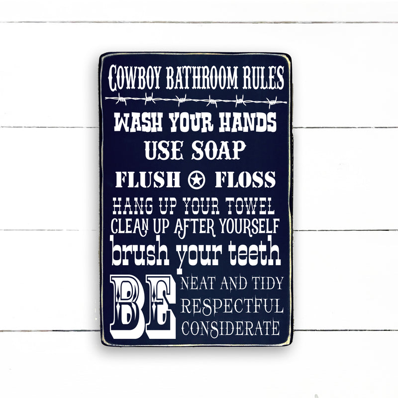 Cowboy bathroom rules, fait main, enseigne bois en français, fait au Quebec, canada, signe pancarte cadre tableau, achat local, Estrie, Montréal, Old Shack 