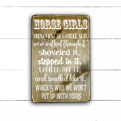 Horse girls, fait main, enseigne bois en français, fait au Quebec, canada, signe pancarte cadre tableau, fait au Québec, canada, achat local, Estrie, Montréal, Old Shack 